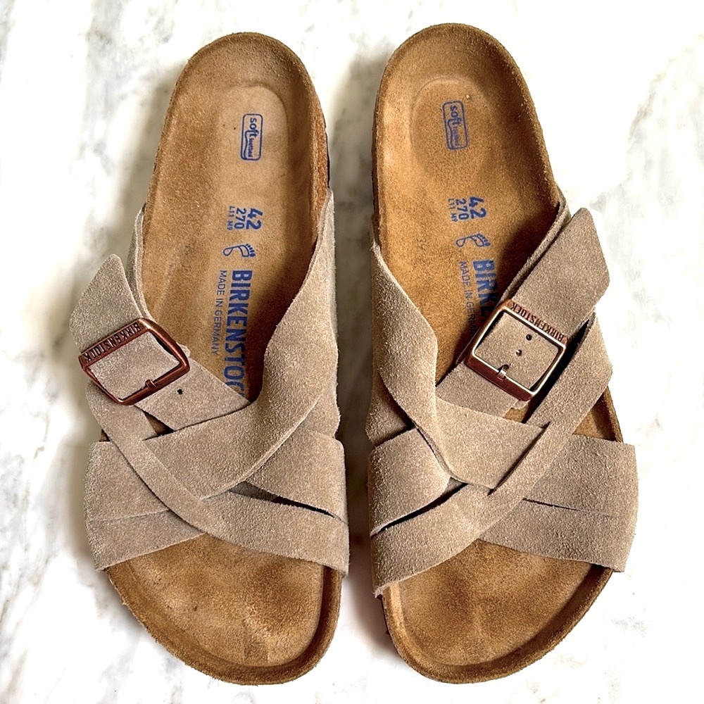 Birkenstock Lugano Sandals Soft Footbed Taupe 9 1/2 US 42 EU